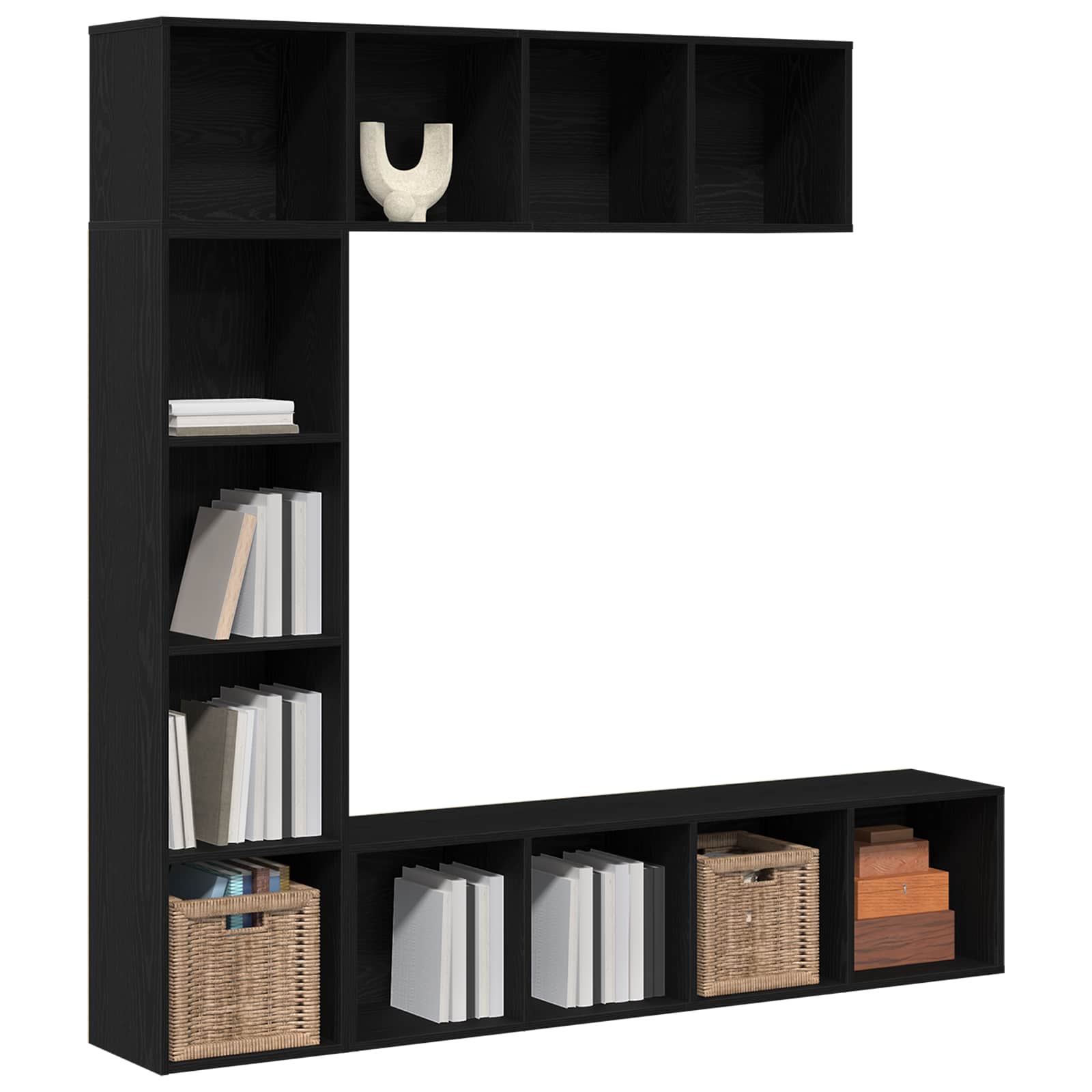 vidaXL Bücherregal 3 pcs Schwarz Eichen-Optik 36 x 30 x 143 cm