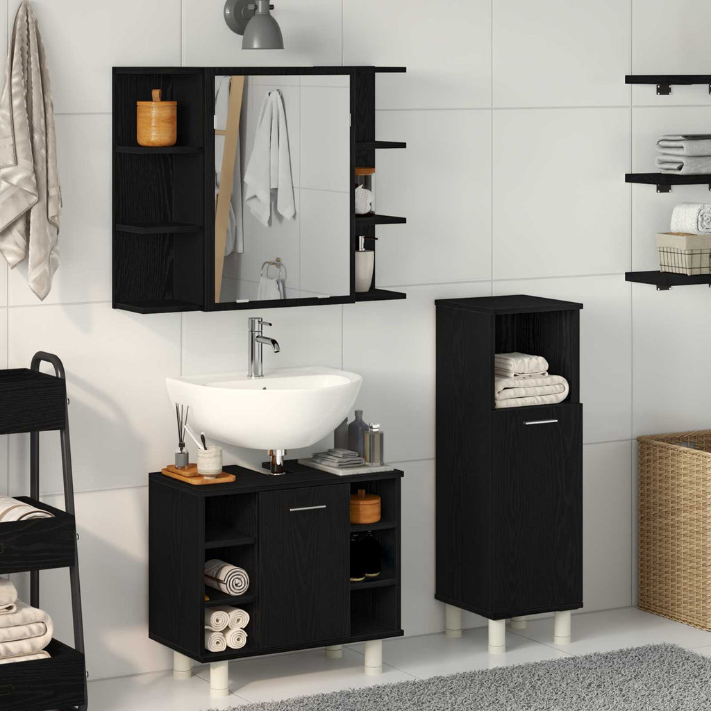 vidaXL Badezimmermöbel-Set mit Regal 3 pcs Schwarz 30 x 30 x 99,5 cm