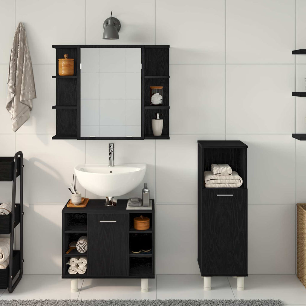 vidaXL Badezimmermöbel-Set mit Regal 3 pcs Schwarz 30 x 30 x 99,5 cm
