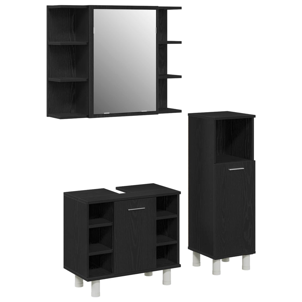 vidaXL Badezimmermöbel-Set mit Regal 3 pcs Schwarz 30 x 30 x 99,5 cm