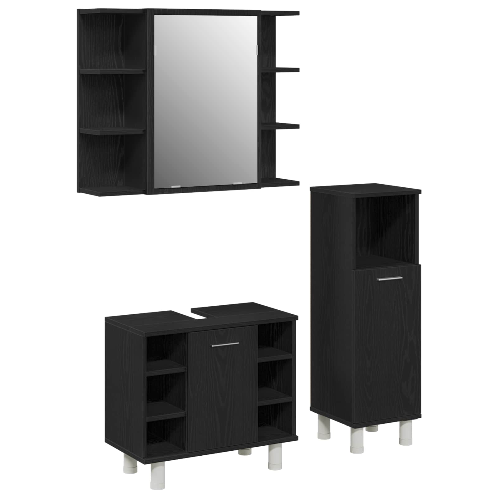 vidaXL Badezimmermöbel-Set mit Regal 3 pcs Schwarz 30 x 30 x 99,5 cm
