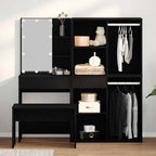 vidaXL Schminktischset mit LED mit Regal 4 pcs Schwarz Eichen-Optik