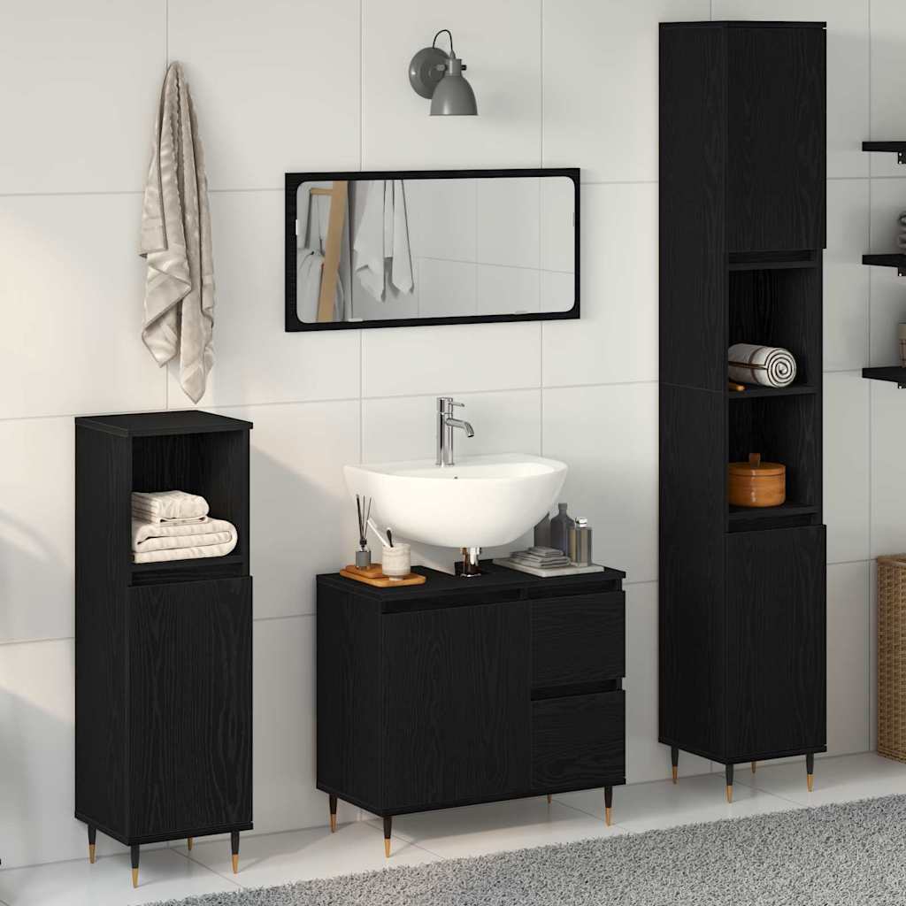 vidaXL Badezimmermöbel-Set 3 pcs Schwarz Eichen-Optik 30 x 30 x 190 cm