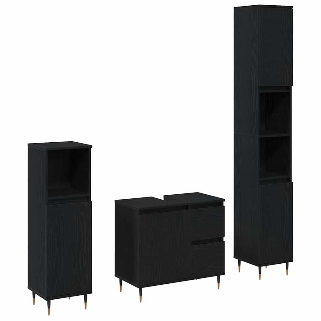 vidaXL Badezimmermöbel-Set 3 pcs Schwarz Eichen-Optik 30 x 30 x 190 cm