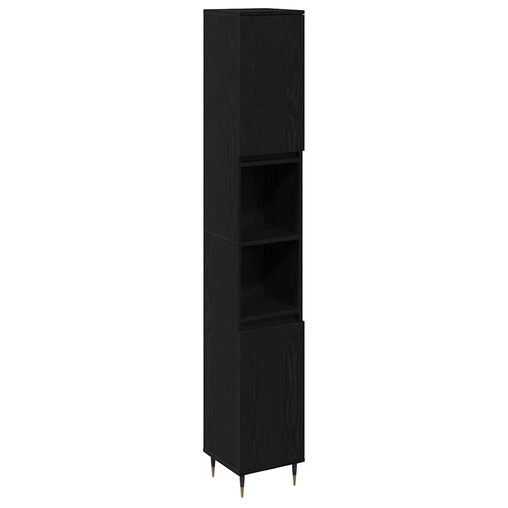 vidaXL Badezimmermöbel-Set 3 pcs Schwarz Eichen-Optik 30 x 30 x 190 cm