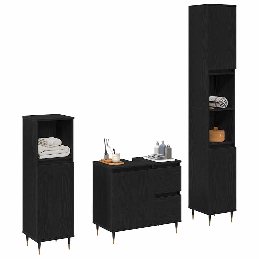 vidaXL Badezimmermöbel-Set 3 pcs Schwarz Eichen-Optik 30 x 30 x 190 cm