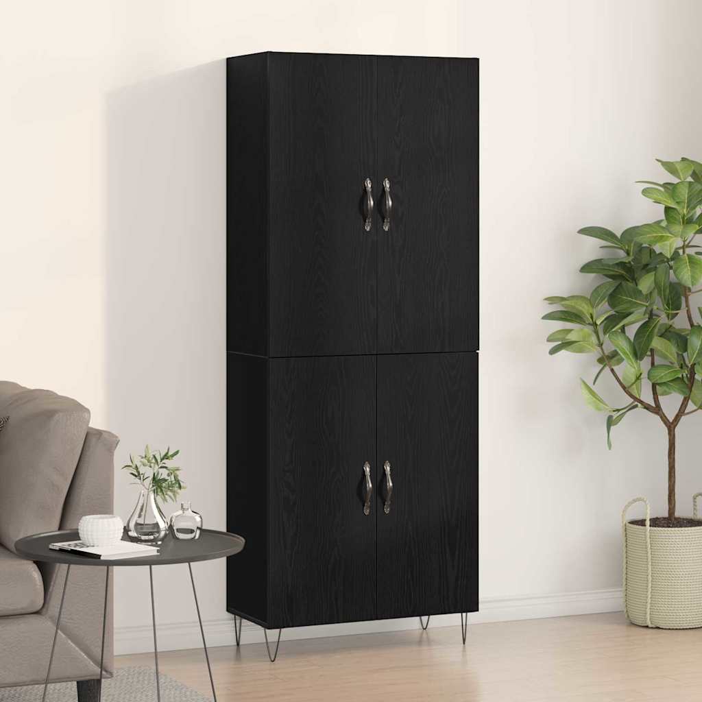 vidaXL Highboard 2 pcs Schwarz Eichen-Optik Ingenieurholz und Glas