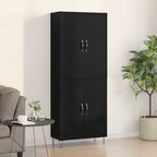 vidaXL Highboard 2 pcs Schwarz Eichen-Optik Ingenieurholz und Glas