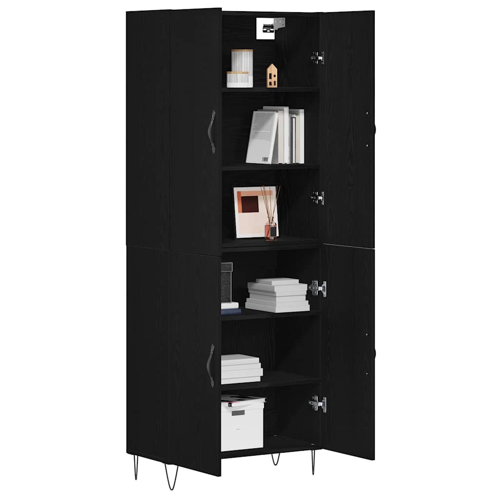 vidaXL Highboard 2 pcs Schwarz Eichen-Optik Ingenieurholz und Glas