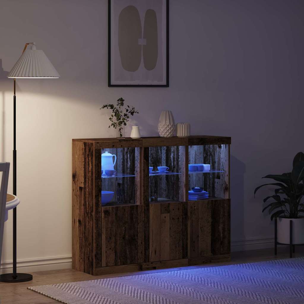 vidaXL LED-Sideboard 3 pcs Altholz 123 x 37 x 100 cm Holzwerkstoff