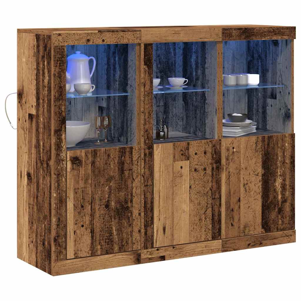 vidaXL LED-Sideboard 3 pcs Altholz 123 x 37 x 100 cm Holzwerkstoff