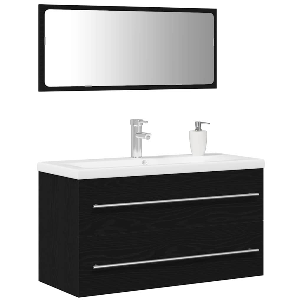 vidaXL Waschbeckenschrank mit Schubladen 3 pcs Schwarz Eichen-Optik
