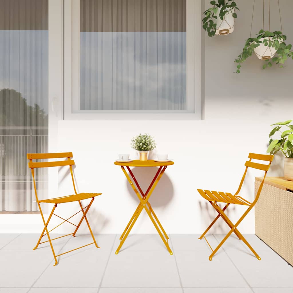 vidaXL Klapp Bistro Set 3 pcs Senf Stahl