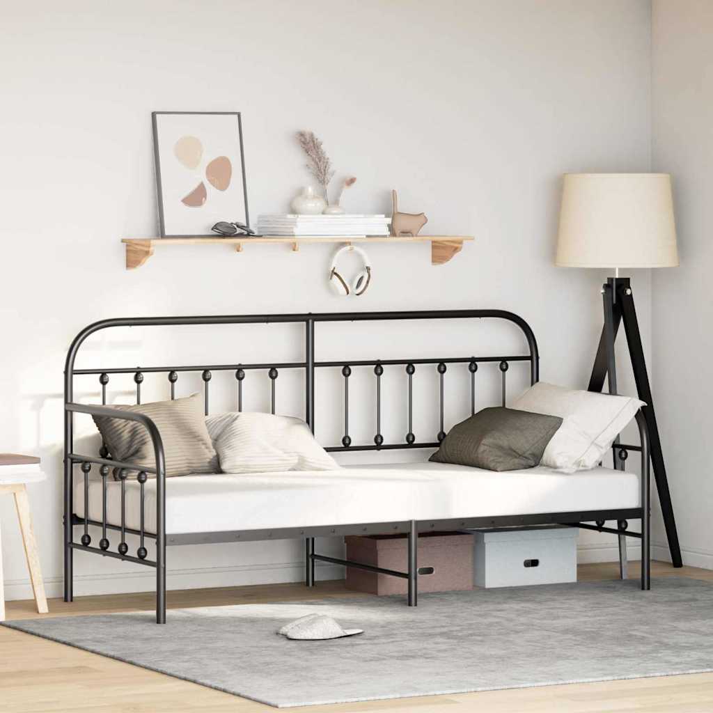 vidaXL Tagesbettrahmen Schwarz 75 x 190 cm Pulverbeschichteter Stahl
