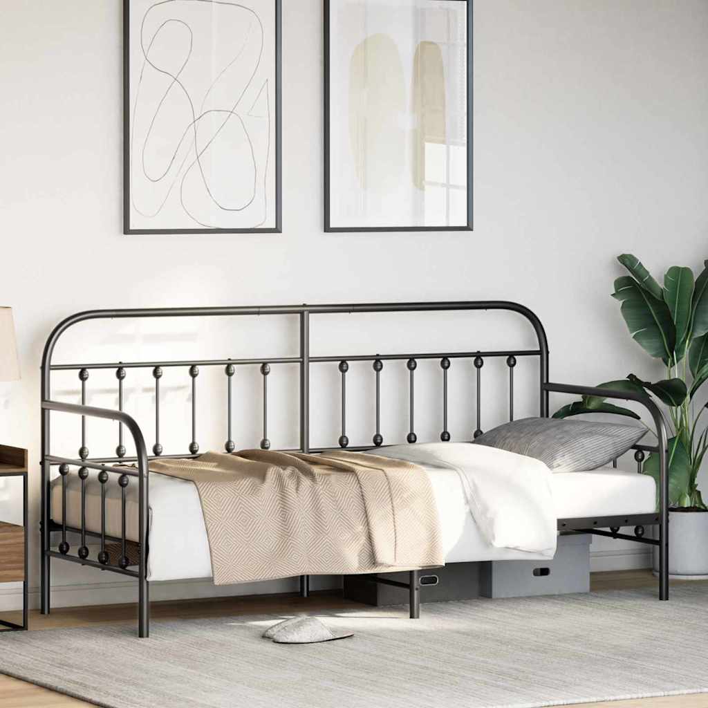 vidaXL Tagesbettrahmen Schwarz 75 x 190 cm Pulverbeschichteter Stahl