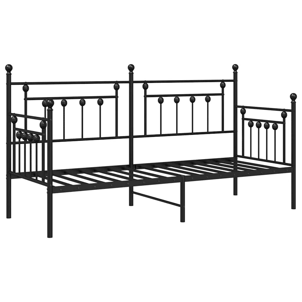 vidaXL Tagesbettrahmen mit Kopfteil Schwarz 75 x 190 cm Stahl