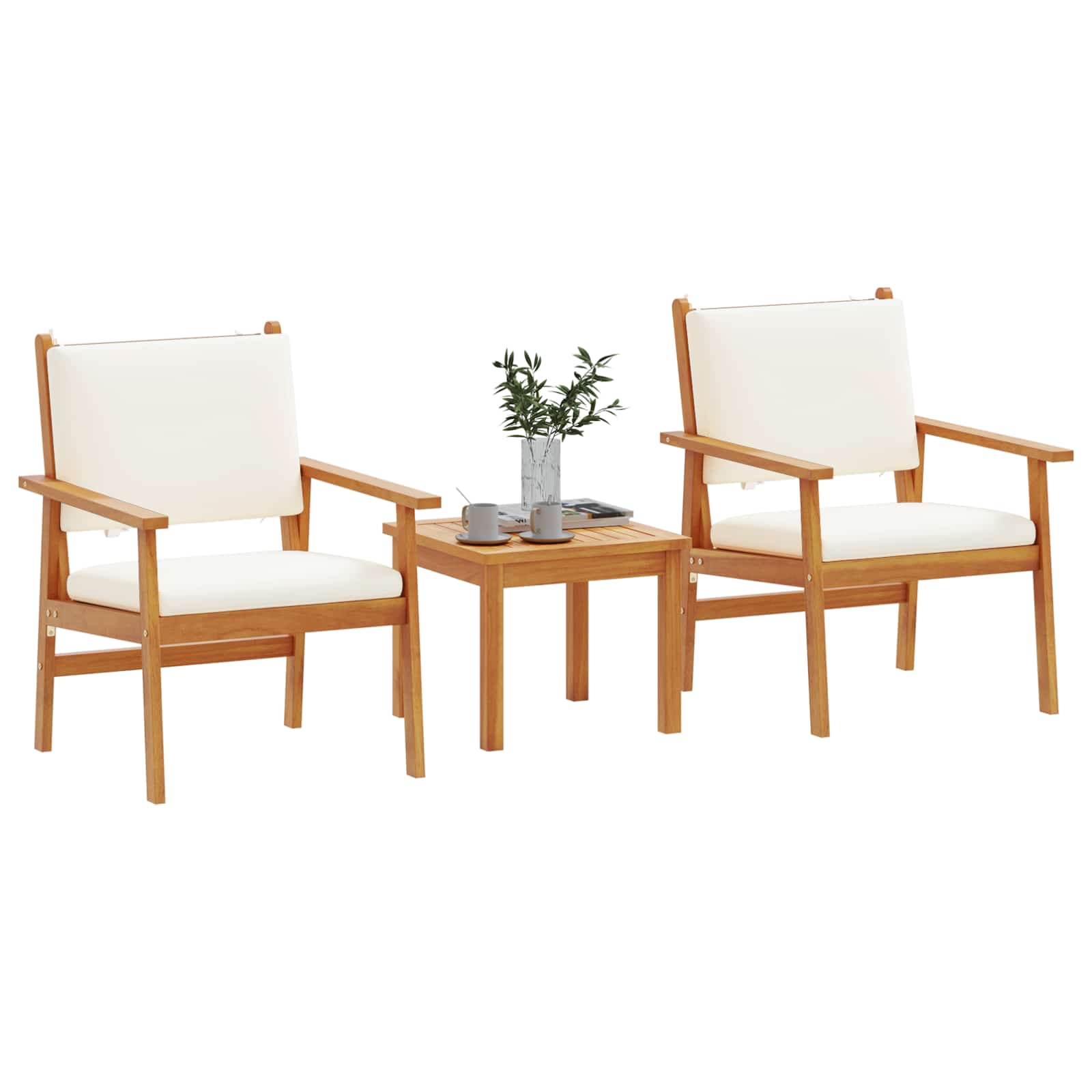 vidaXL Gartensofa-set 3 pcs Cremeweiß Massivholz Akazie