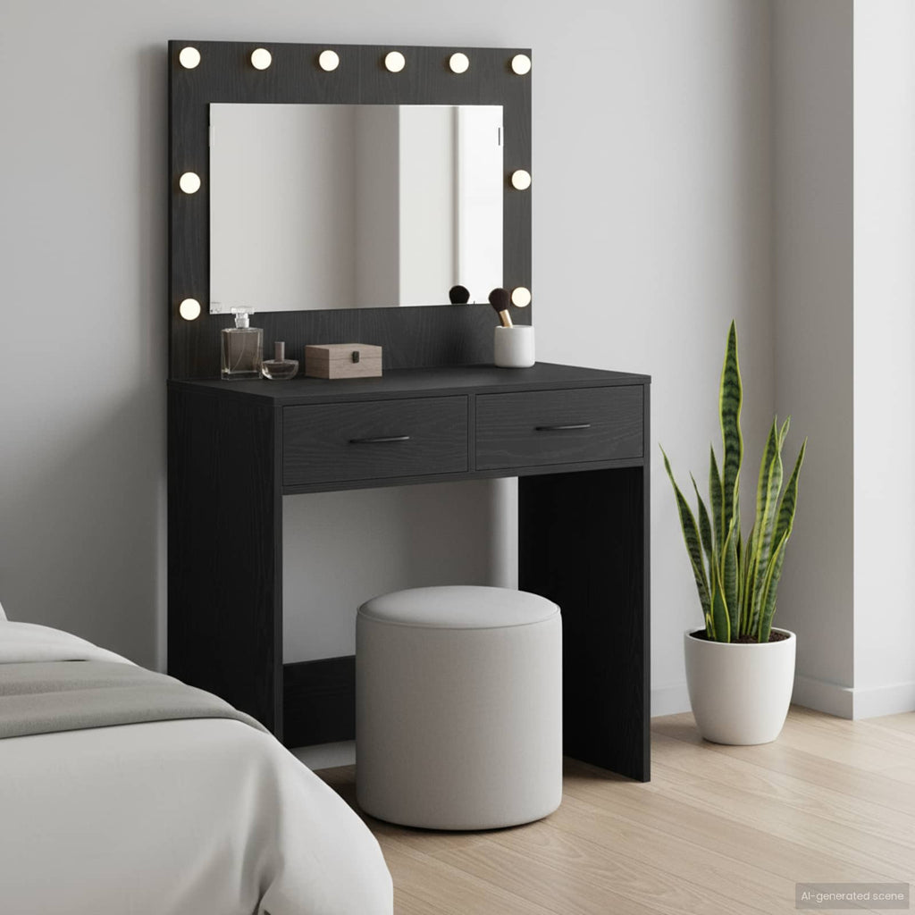 vidaXL Schminktisch Schwarz Eichen-Optik 78,5 x 41 x 135 cm