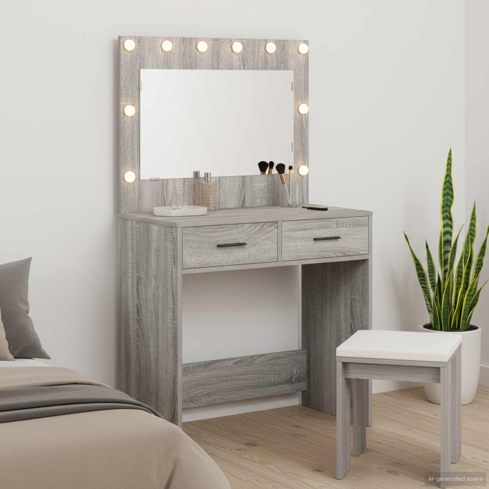vidaXL Schminktisch Graues Sonoma 78,5 x 41 x 135 cm Holzwerkstoff