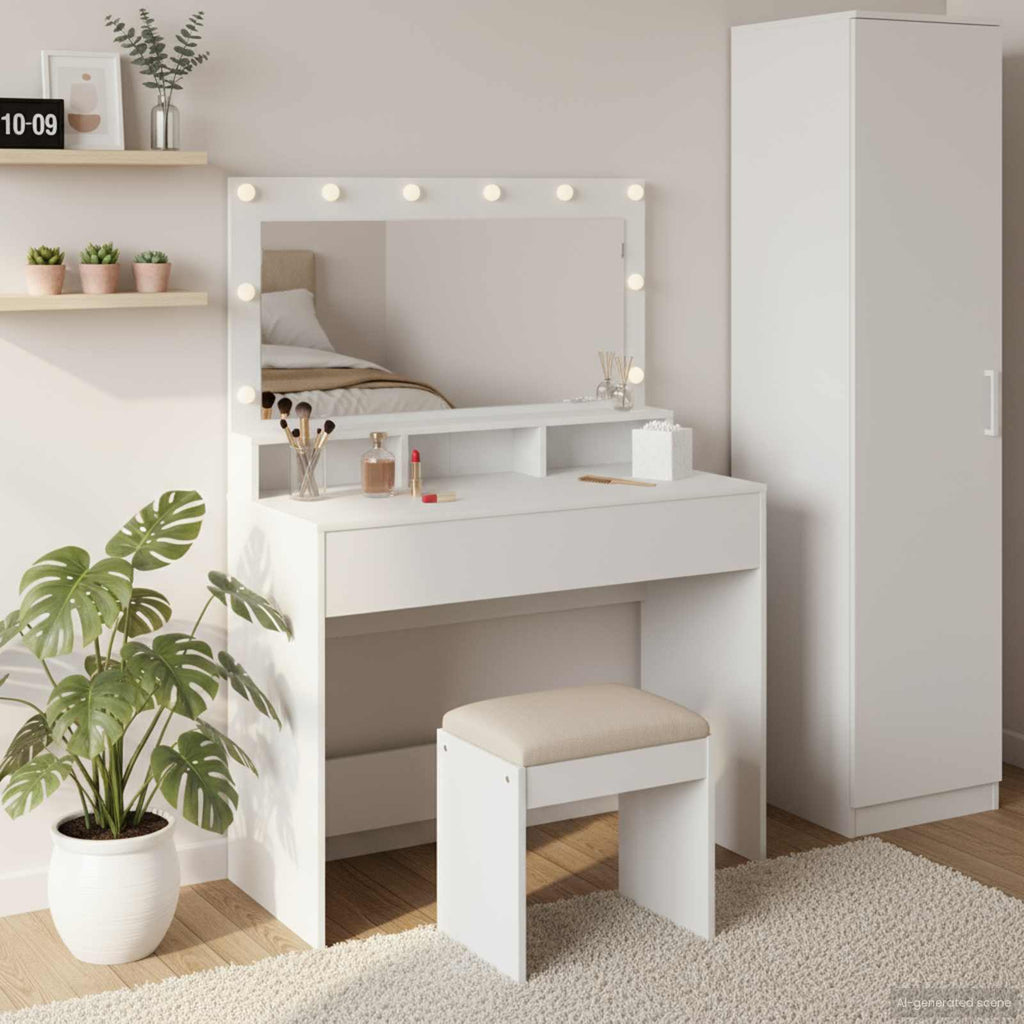 vidaXL Schminktisch mit Regal Weiß 100 x 41 x 135 cm Holzwerkstoff
