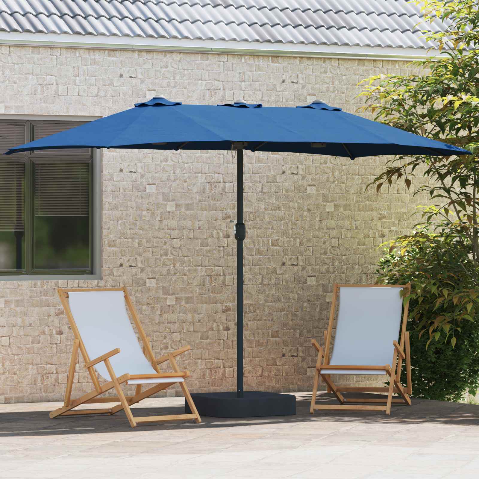 vidaXL Garten-Sonnenschirm Azurblau 385 x 209 x 244 cm Polyester