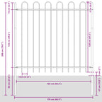 vidaXL Gartenzaun 3 pcs Grau 5,1 x 0,6 m Pulverbeschichteter Stahl