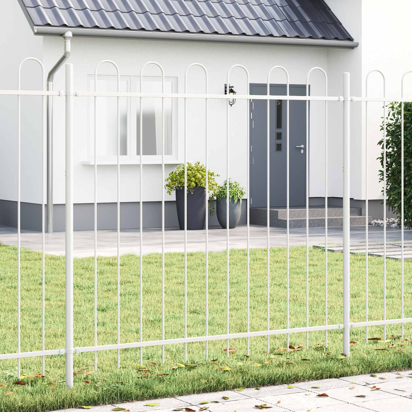 vidaXL Gartenzaun 4 pcs Grau 6,8 x 0,6 m Pulverbeschichteter Stahl