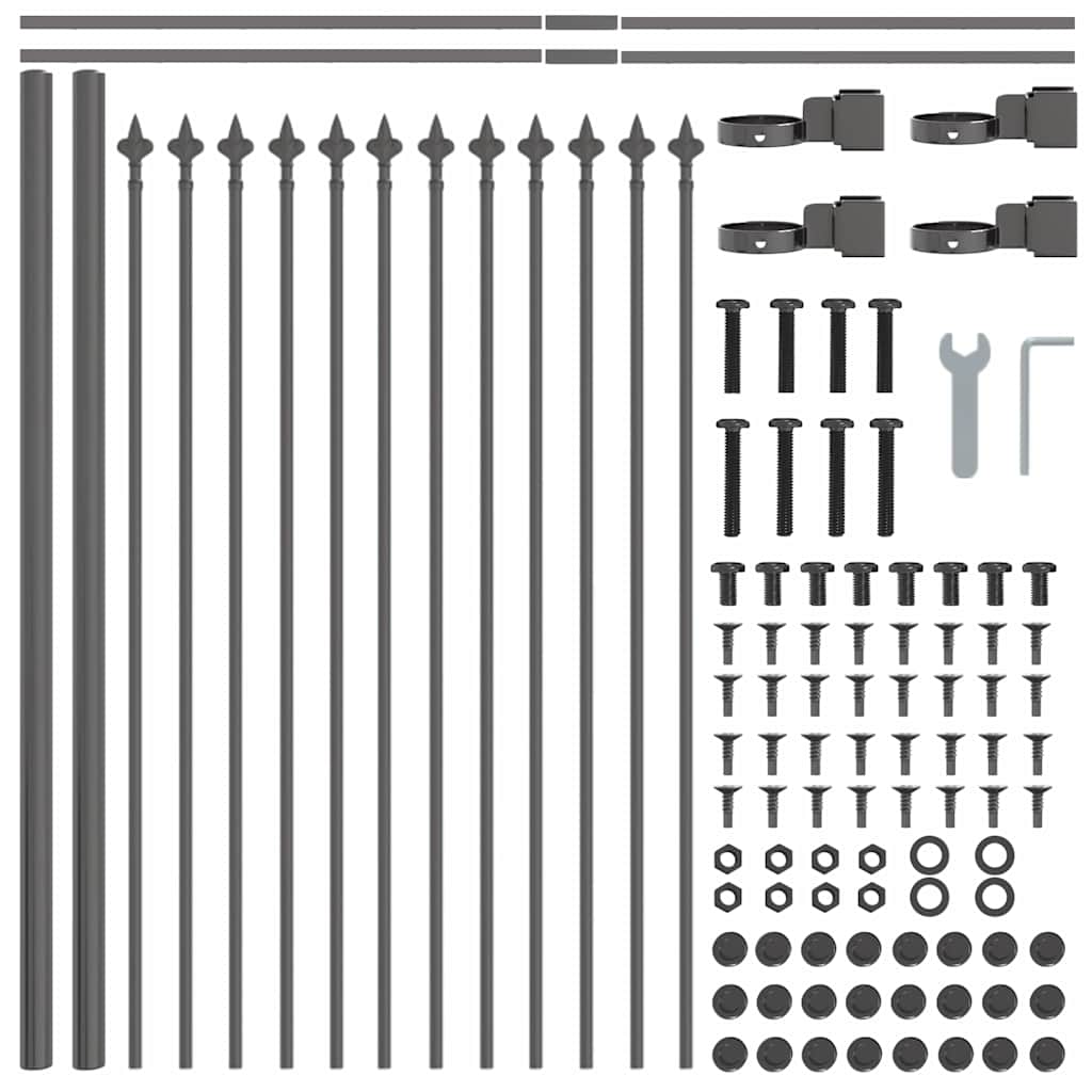 vidaXL Gartenzaun 6 pcs Grau 10,2 x 0,6 m Pulverbeschichteter Stahl