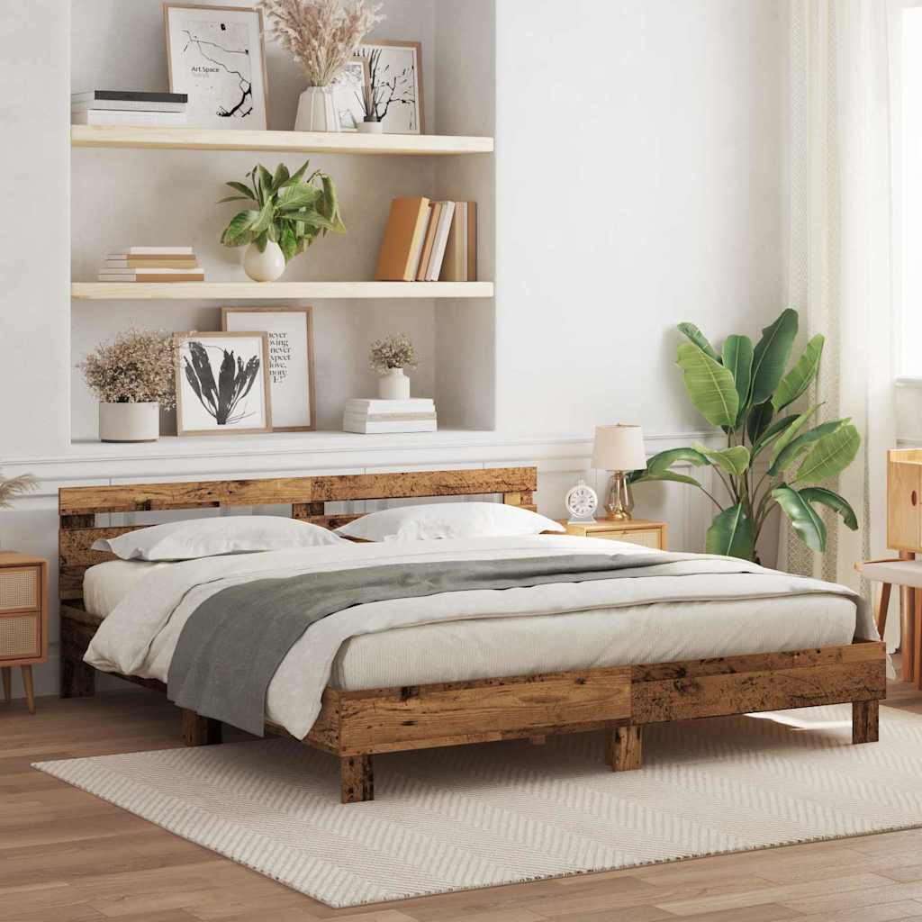 vidaXL Bettrahmen mit LED Altholz 200 x 200 cm Holzwerkstoff