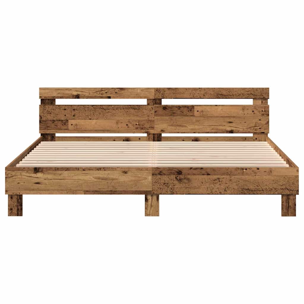 vidaXL Bettrahmen mit LED Altholz 200 x 200 cm Holzwerkstoff