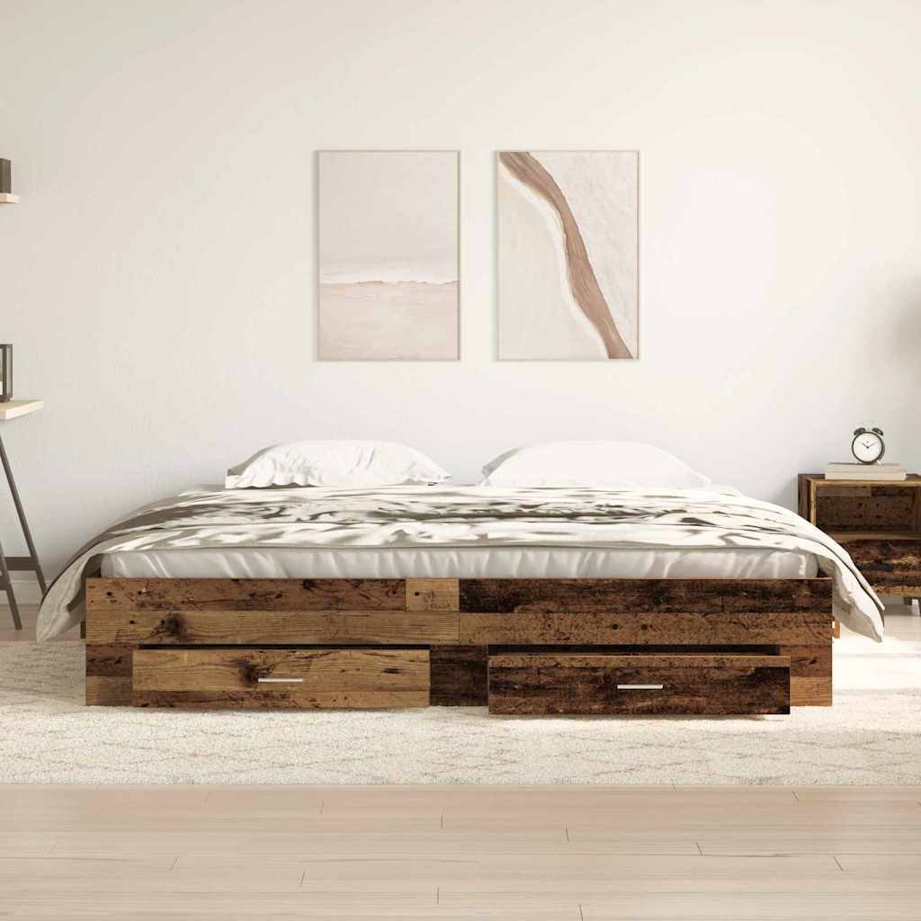 vidaXL Bettrahmen mit Schubladen Altholz 180 x 200 cm Holzwerkstoff