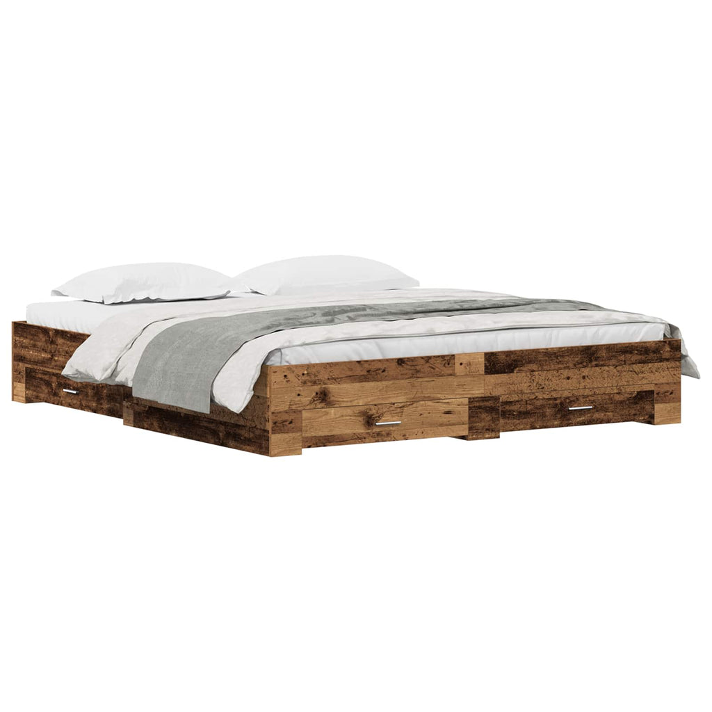 vidaXL Bettrahmen mit Schubladen Altholz 180 x 200 cm Holzwerkstoff