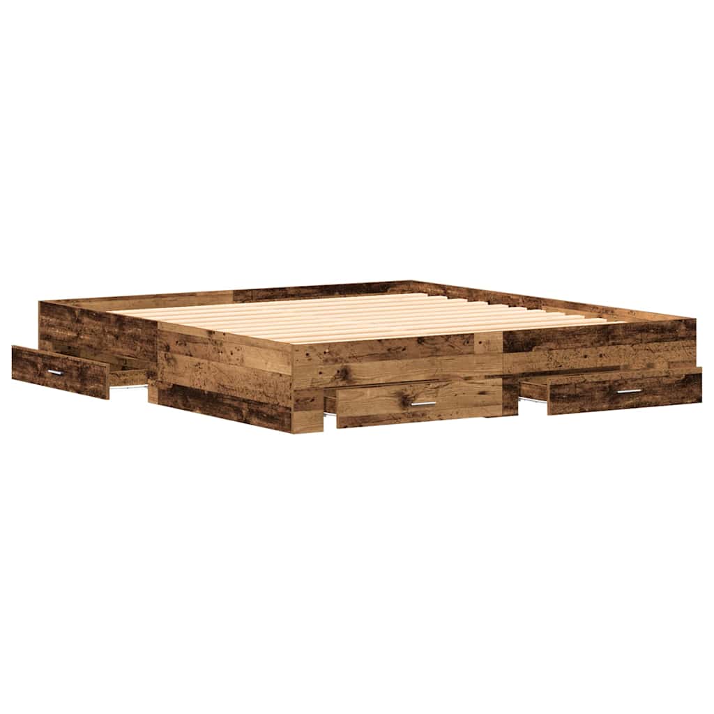 vidaXL Bettrahmen mit Schubladen Altholz 180 x 200 cm Holzwerkstoff