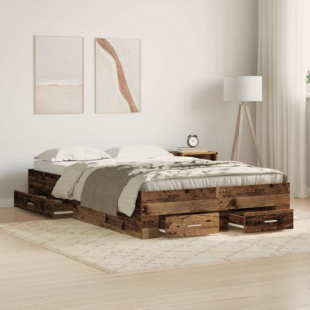 vidaXL Bettrahmen mit Schubladen Altholz 180 x 200 cm Holzwerkstoff