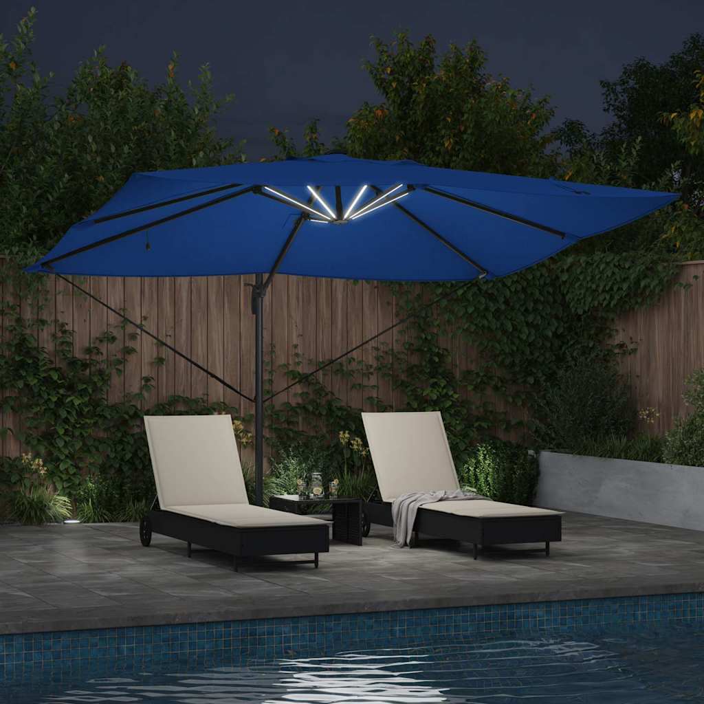 vidaXL Sonnenschirm mit LED-Lichtleisten Azurblau 352 x 251 x 265 cm