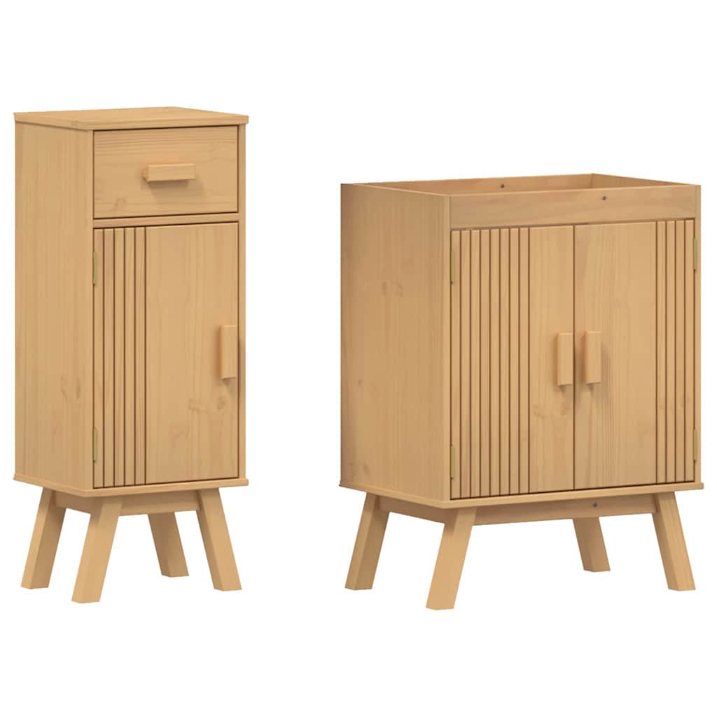 vidaXL Badezimmermöbel-Set mit Regal 2 pcs Braun Massivholz Kiefer