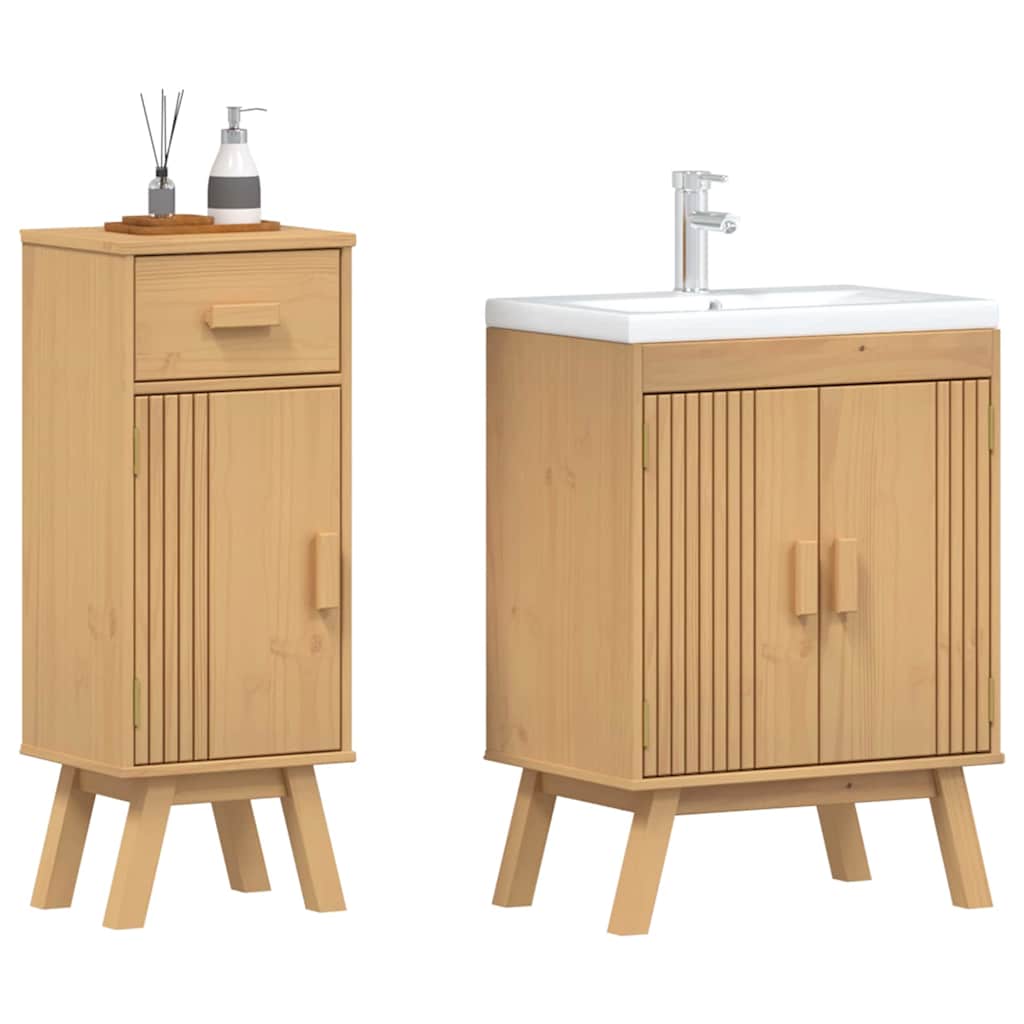 vidaXL Badezimmermöbel-Set mit Regal 2 pcs Braun Massivholz Kiefer