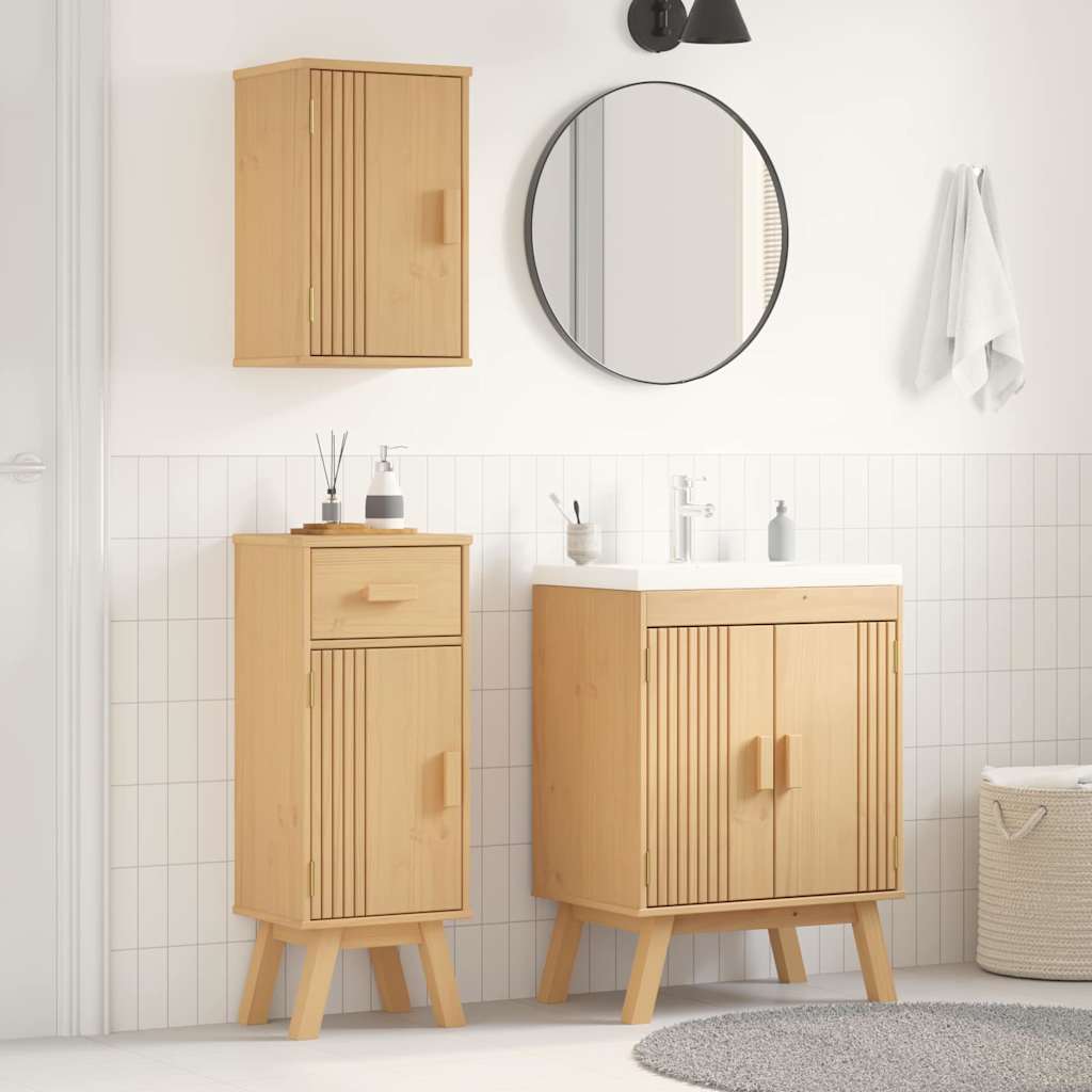 vidaXL Badezimmermöbel-Set mit Regal 3 pcs Braun Massivholz Kiefer