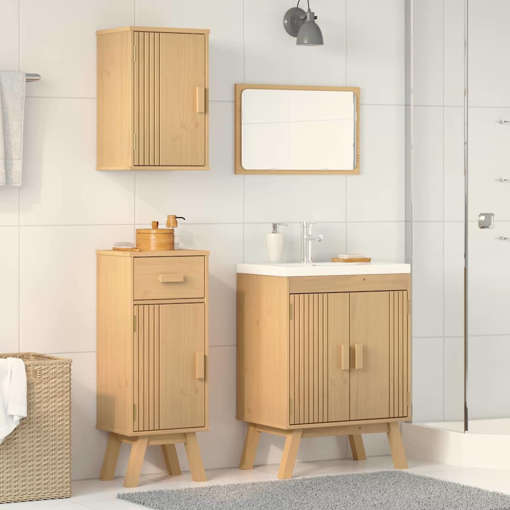 vidaXL Badezimmermöbel-Set mit Regal 3 pcs Braun Massivholz Kiefer