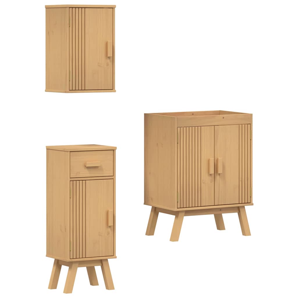 vidaXL Badezimmermöbel-Set mit Regal 3 pcs Braun Massivholz Kiefer