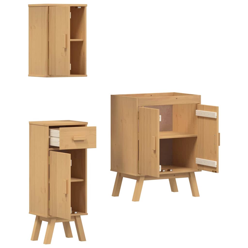 vidaXL Badezimmermöbel-Set mit Regal 3 pcs Braun Massivholz Kiefer