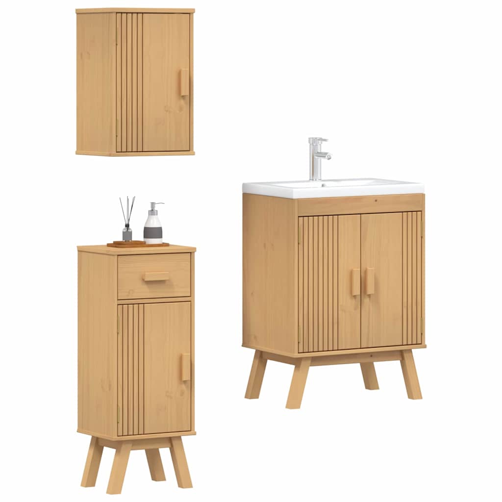 vidaXL Badezimmermöbel-Set mit Regal 3 pcs Braun Massivholz Kiefer