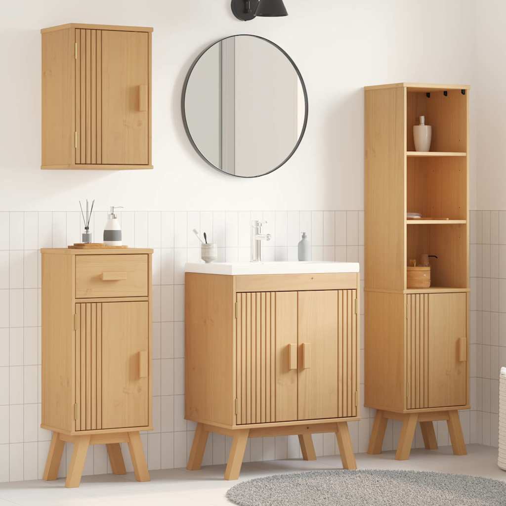 vidaXL Badezimmermöbel-Set mit Regal 4 pcs Braun Massivholz Kiefer