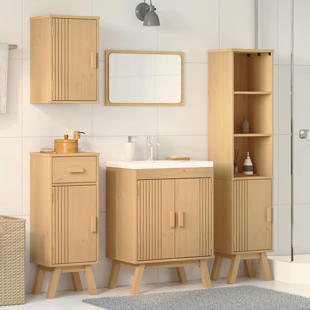 vidaXL Badezimmermöbel-Set mit Regal 4 pcs Braun Massivholz Kiefer