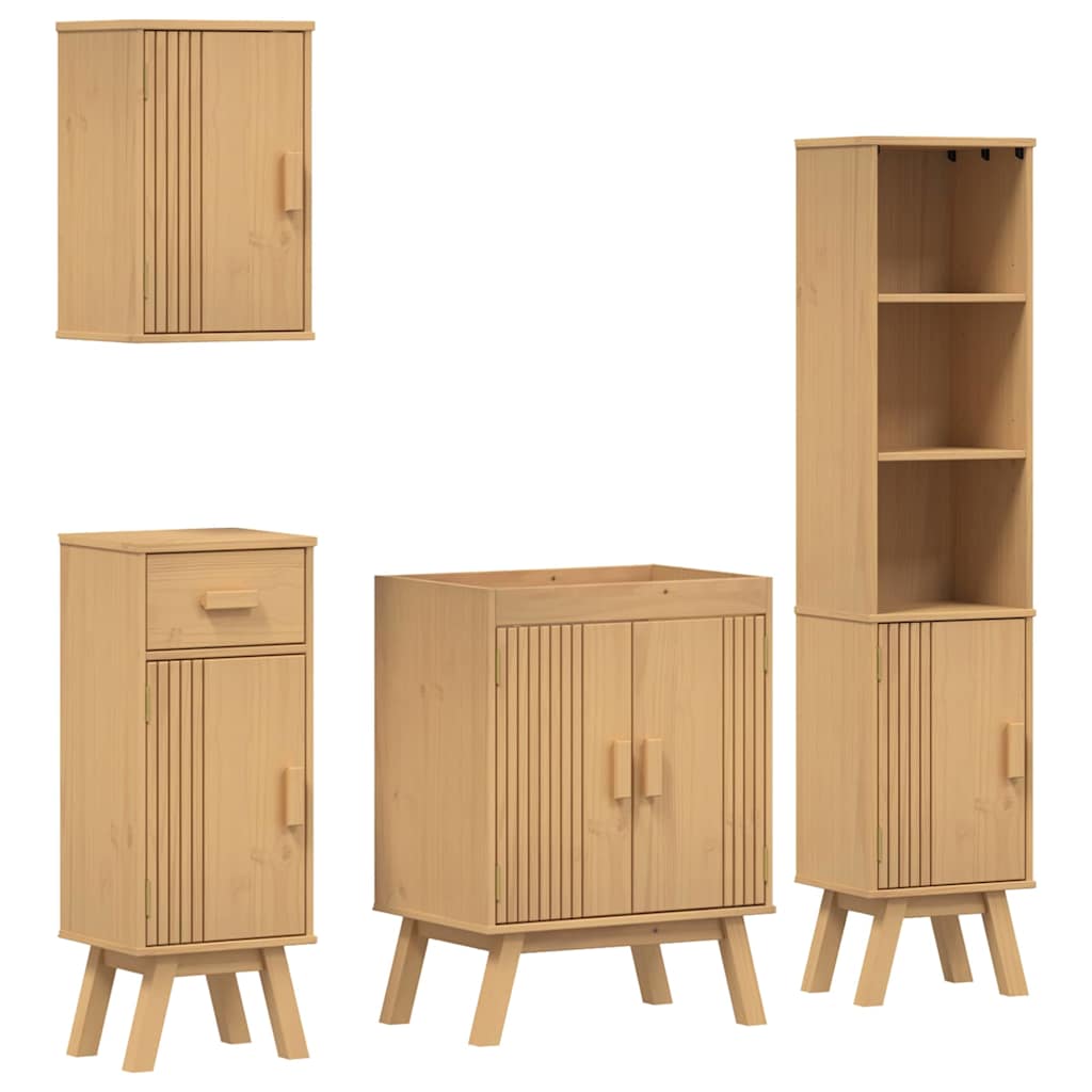 vidaXL Badezimmermöbel-Set mit Regal 4 pcs Braun Massivholz Kiefer