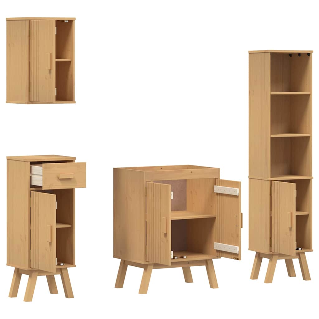 vidaXL Badezimmermöbel-Set mit Regal 4 pcs Braun Massivholz Kiefer