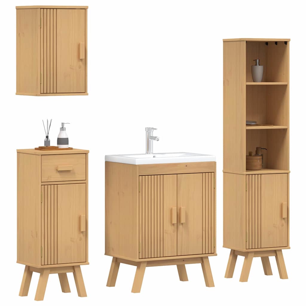vidaXL Badezimmermöbel-Set mit Regal 4 pcs Braun Massivholz Kiefer