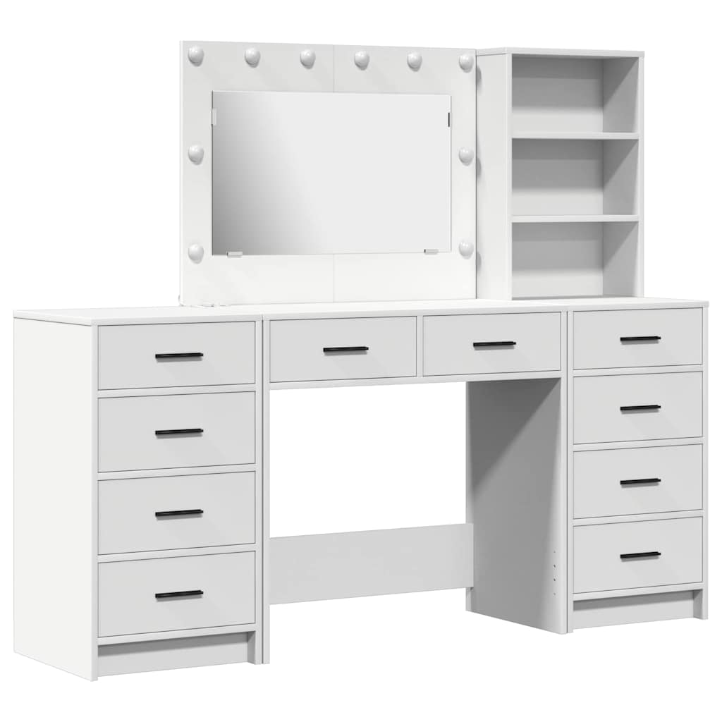 vidaXL Schminktisch mit Spiegelbeleuchtung 3 pcs Weiß Holzwerkstoff