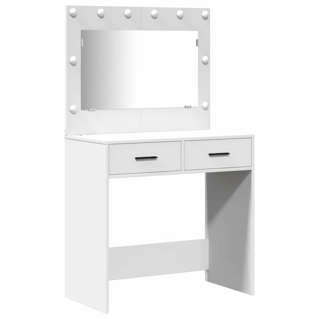 vidaXL Schminktisch mit Spiegelbeleuchtung 3 pcs Weiß Holzwerkstoff