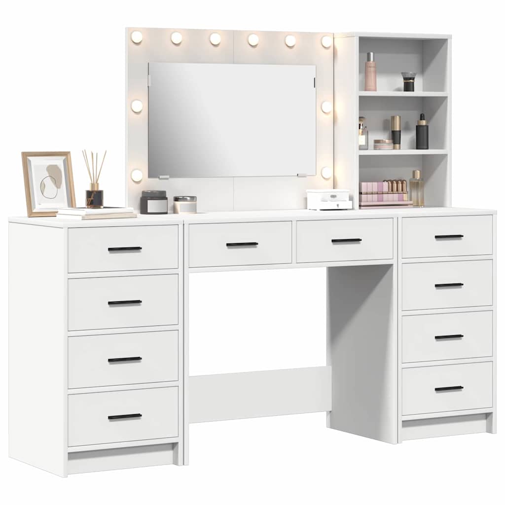 vidaXL Schminktisch mit Spiegelbeleuchtung 3 pcs Weiß Holzwerkstoff